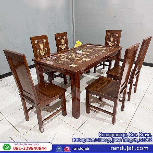 MEJA MAKAN KAYU JATI MINIMALIS KURSI 6